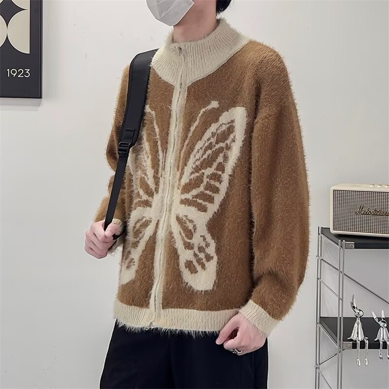 美式复古高级感蝴蝶重磅毛衣男慵懒风针织开衫外套潮,男装针织衫/毛衣,星座410-7