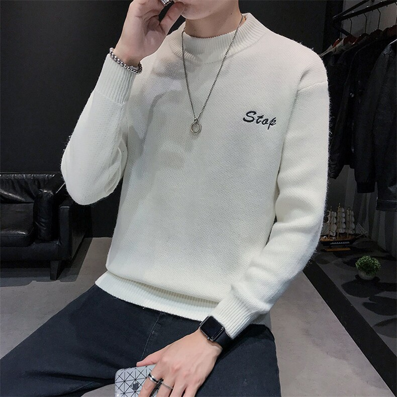 木木5821毛衣男士韩版修身纯色针织衫百搭打底上衣情侣装秋装图片