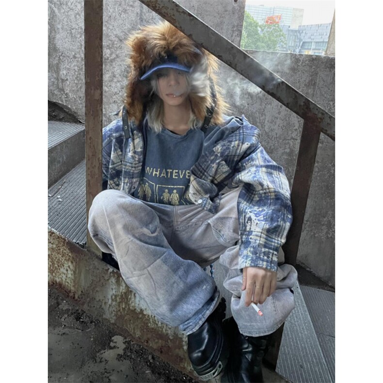 【有货】cleanfit扎染格子衬衫男设计感高级感衬衣C3002LL-特P50,男装衬衫,星座1007（原301D）