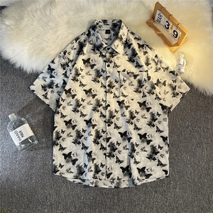 b413-1-CS340冰丝蝴蝶印花短袖衬衫男夏季痞帅休闲衬衣男图片