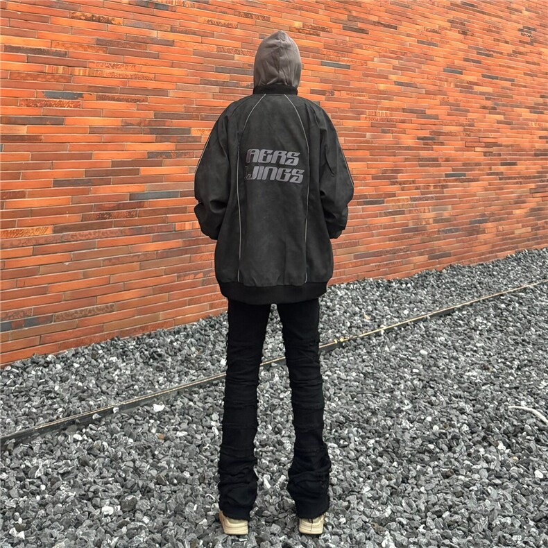 美式复古潮春秋棕色宽松休闲高街重磅刺绣pu皮外套男女夹克皮,男装夹克,星座218-1（原230）
