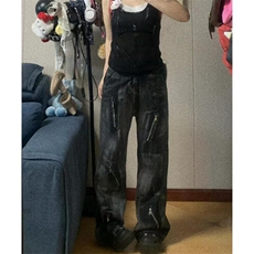 重磅水洗拉链复古牛仔裤男设计感微喇刷漆扎染裤子N6696，男装牛仔裤，星座1116A（原606A-3）