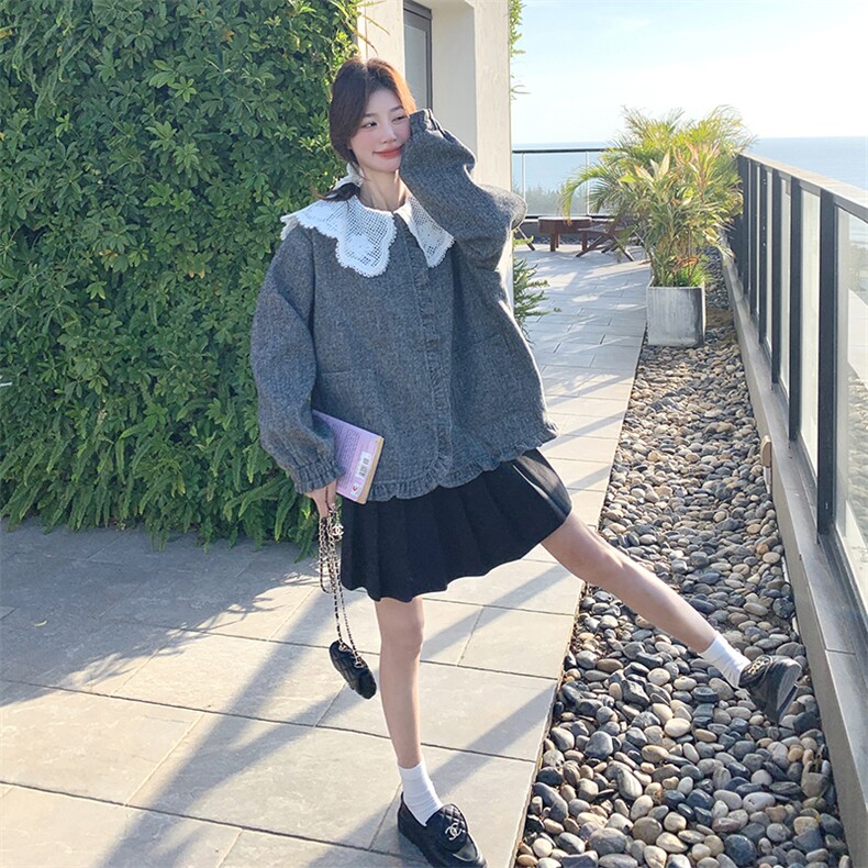 秋装现货蕾丝钩复古花毛织木耳边韩式短外套2C239-H50-P160K258,女装短外套,2C239
