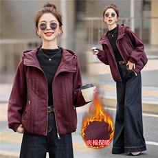 时尚休闲连帽夹棉外套女2025秋冬新款小个子宽松百搭轻薄保暖棉服，女装棉衣/棉服，余墨