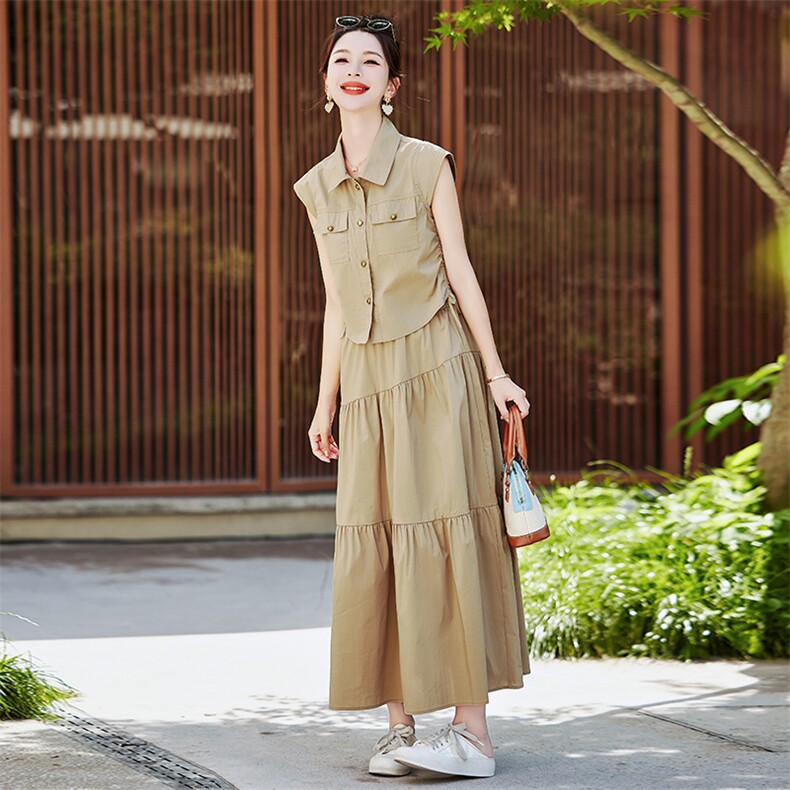 休闲洋气短袖衬衫半裙套装2025夏季新款百搭宽松显瘦套装,女装套装/套裙,难舍钰依