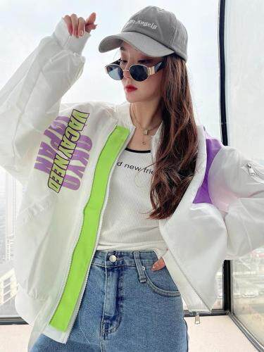 ZCL603春季新款潮牌宽松时尚撞色拼接拉链棒球服外套，女装，L·H·X