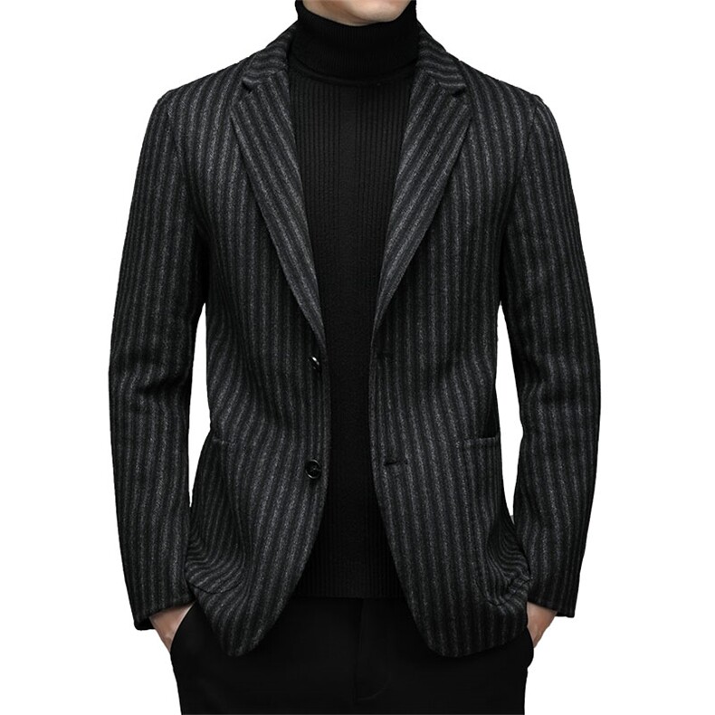 2023冬新款双面呢条纹西服羊毛时尚休闲西装外套YL21VA2103-P315,男装毛呢大衣,电商B212（原钱塘6029）