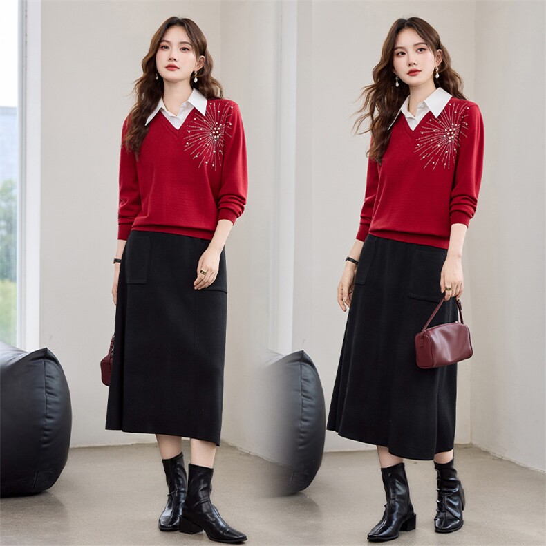 主推跑量现货！秋季新款洋气时尚重工艺休闲宽松POLO领两件套裙女图片