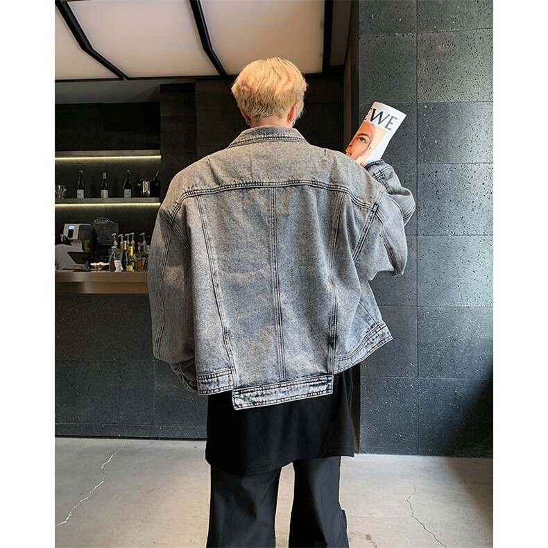 2025秋装垫肩短款牛仔夹克美式水洗做旧牛仔外套A025-Y74-P88,男装工装外套,电商A025