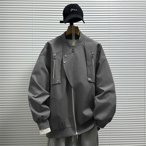 F437 P58美式夹克男春秋季防水宽松潮牌棒球服机能风冲锋衣黑色图片