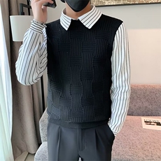 衬衫领毛衣男士秋冬季条纹假两件针织衫男潮痞帅长袖衣服M846，男装针织衫/毛衣，星座1116A-2（原606A-1）