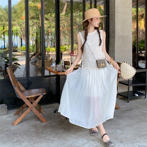 度假风白色无袖连衣裙女2025夏季新款法式温柔风气质绝美背心长裙图片