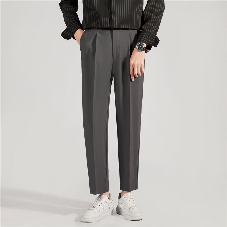 轻熟风休闲九分裤男垂感小直筒裤加绒韩版修身男士抽绳西裤S95，男装西裤，星座1116A-2（原606A-1）