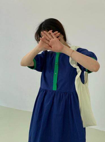 夏季新款复古撞色连衣裙，女装连衣裙，tōkō-sen