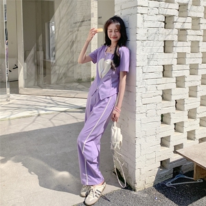 紫色短袖上衣半身裙套装女夏季2025新款时尚洋气休闲显瘦减龄穿搭图片