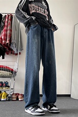 潮流宽松个性百搭牛仔裤男女美式高街直筒休闲裤N6021/P43，男装牛仔裤，电商D202-1