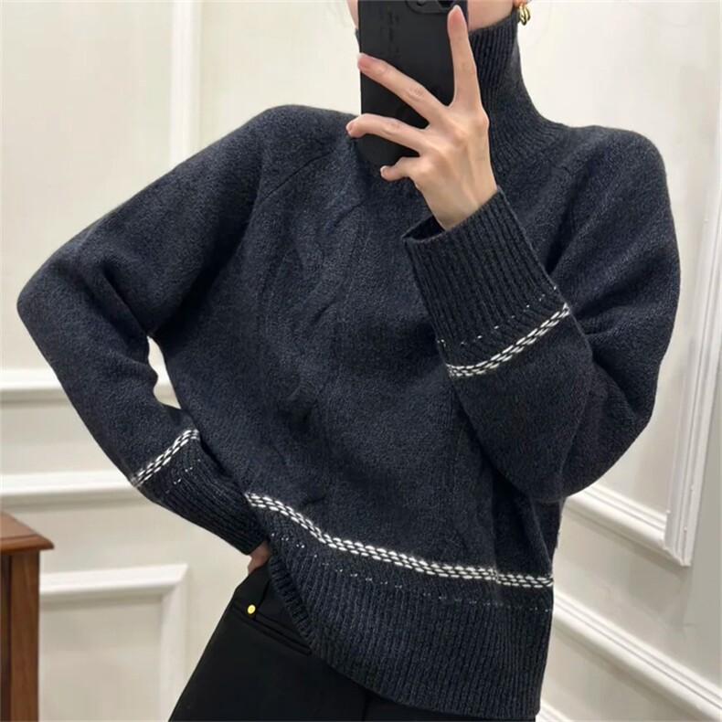 2025年秋季新款百搭女士加厚半拉链高领羊毛衫,女装羊毛衫,新胜羊绒