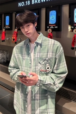 8XL-M小狗格子衬衫男长袖2025春情侣款寸衣宽松衬衣CS519P58控78，男装衬衫，电商D206-1