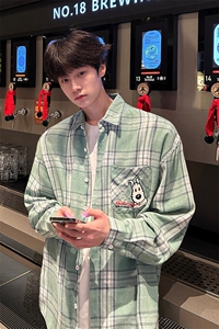8XL-M 小狗格子衬衫男长袖2025春情侣款寸衣宽松衬衣CS519P58控78图片