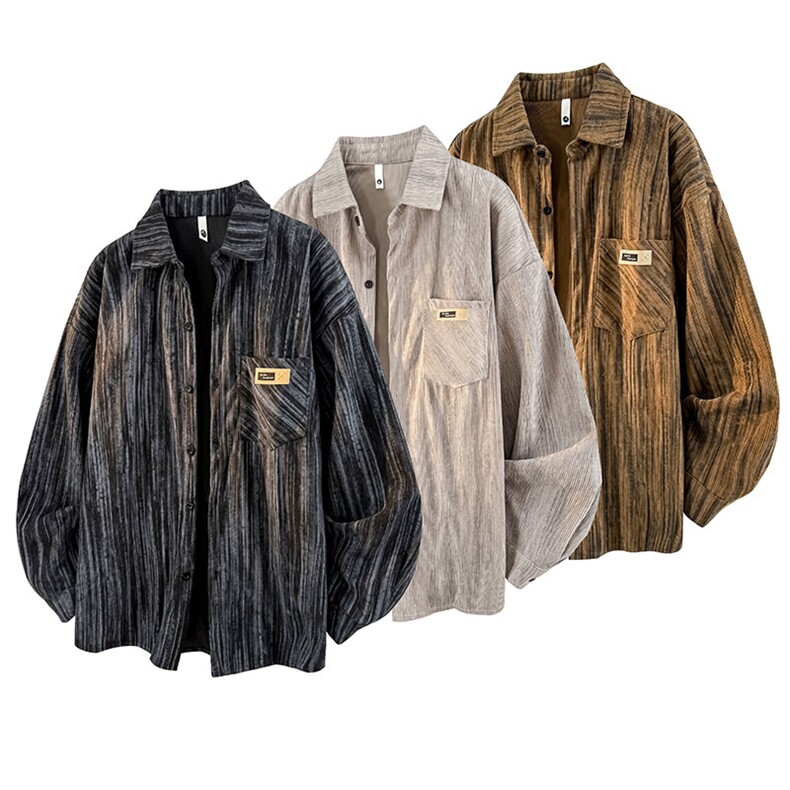 衬衫男春季新款港风宽松灯芯绒扎染长袖衬衣CS3097-P42，男装衬衫，星座214-3