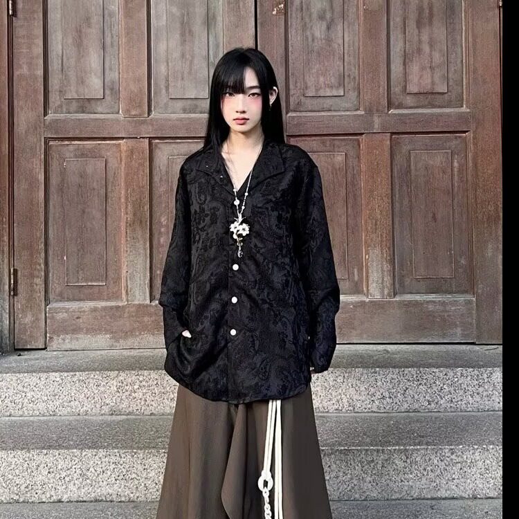 长袖衬衫2025春季新款风盘扣衬衣刺绣提花宽松中山装外套,男装衬衫,星座506A