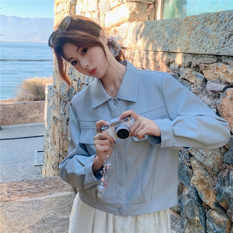 【新品】【有货】2026春季水蓝色皮衣外套C5806P155K248,女装皮衣,2D113