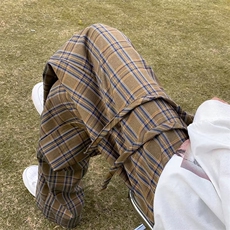 美式高街格子裤男复古潮牌宽松直筒裤百搭休闲阔腿长裤子K471-P30，男装休闲裤，星座1008-1