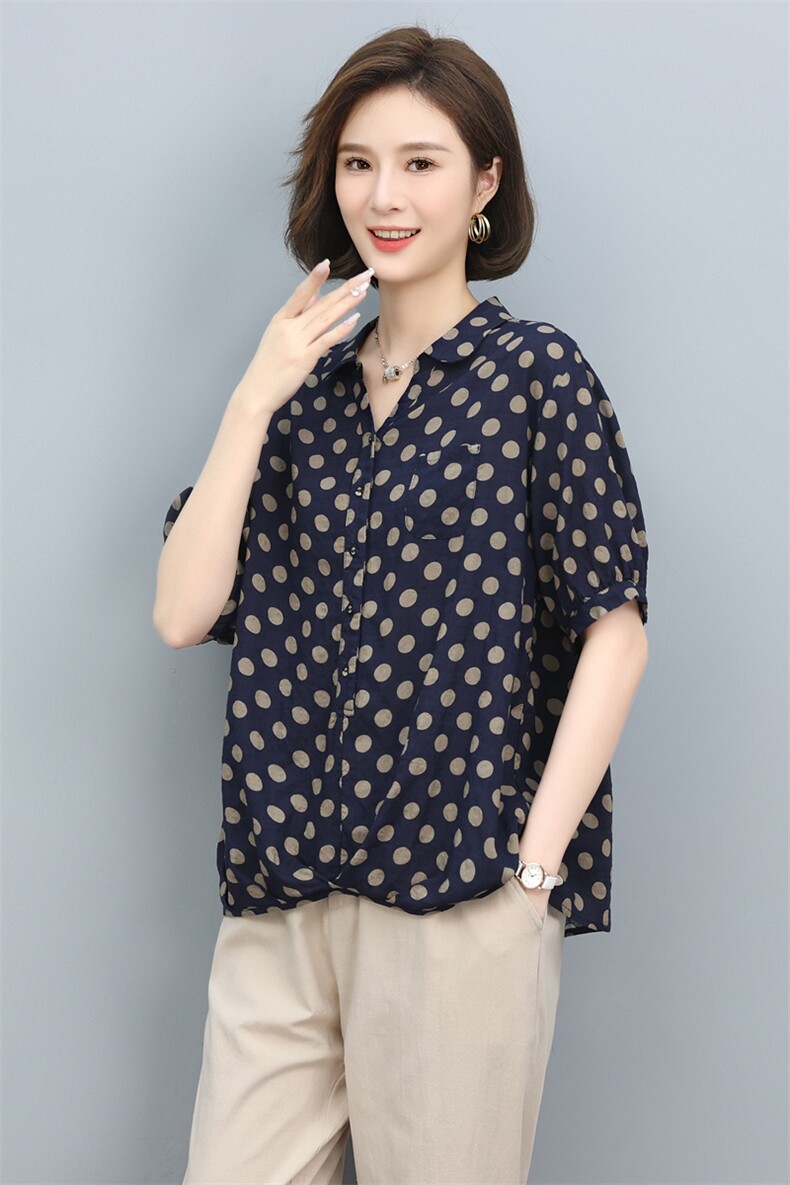 短袖衬衫女套头2022夏装新款韩版气质波点时尚宽松显瘦衬衣,女装衬衫,奕阳依阁