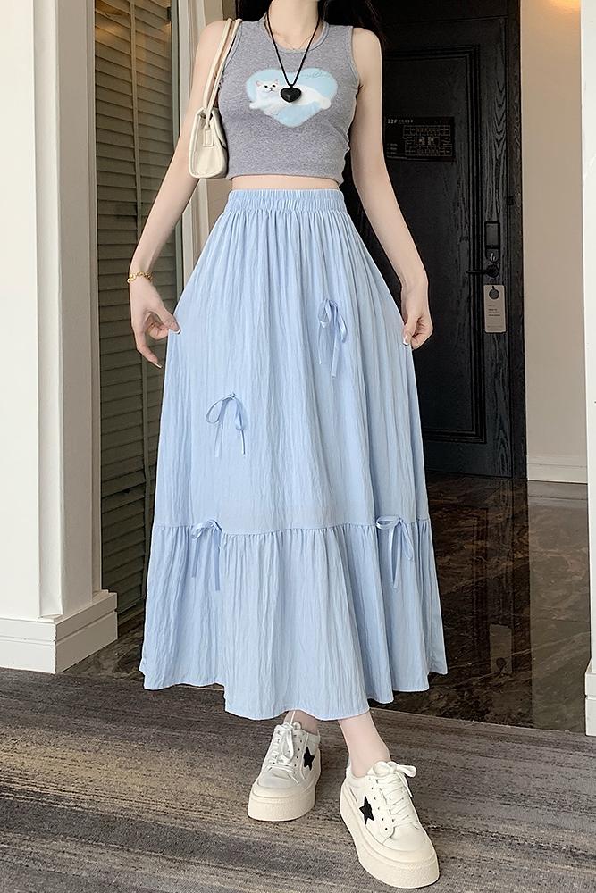 法式芭蕾风蝴蝶结半身裙女2024夏季新款高腰显瘦小个子a字裙,女装半身裙,梦白服饰厂
