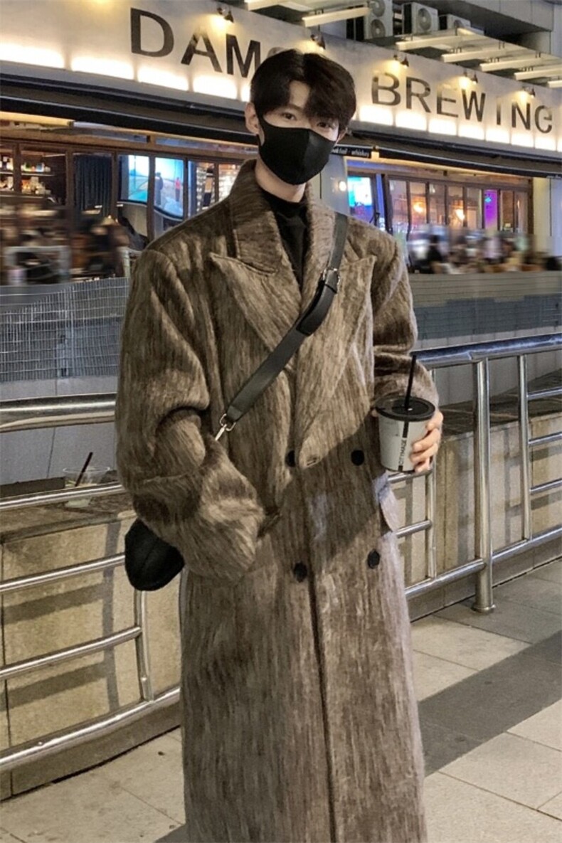 秋冬毛呢大衣男中长款韩系高级感痞帅风衣外套,男装毛呢大衣,星座812