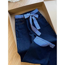 蝴蝶结系带拼接格子牛仔裤ZK0338-P50，男装牛仔裤，星座313A(原308A-2)
