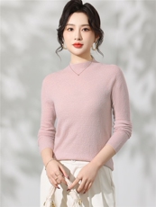 100%超细羊毛杨子纱肌理感树皮花扬子半高领长袖，女装针织衫/毛衣，优麦羊绒（原洪叶羊绒）