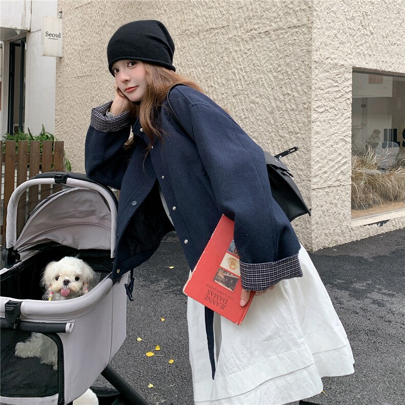 秋冬新款立领毛呢夹棉外套女2025新款韩系外套A569P185K268,女装短外套,2C268