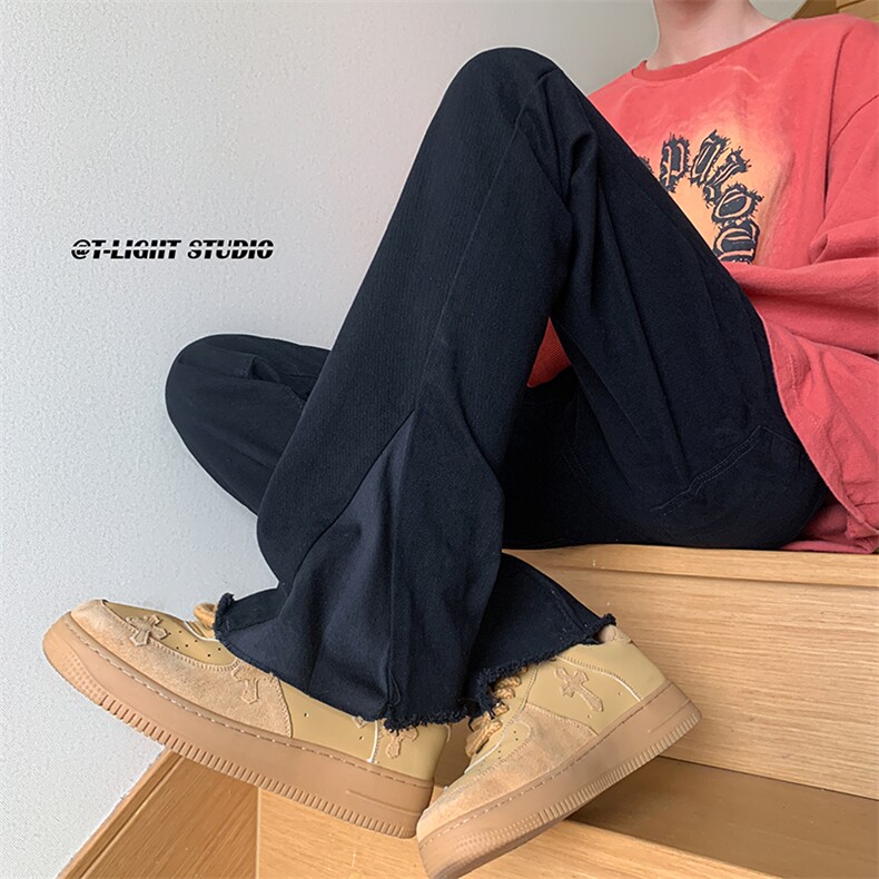 B221美式ins高街小众修身微喇毛边弹力牛仔裤LK23041-P60控78,男装牛仔裤,电商B221