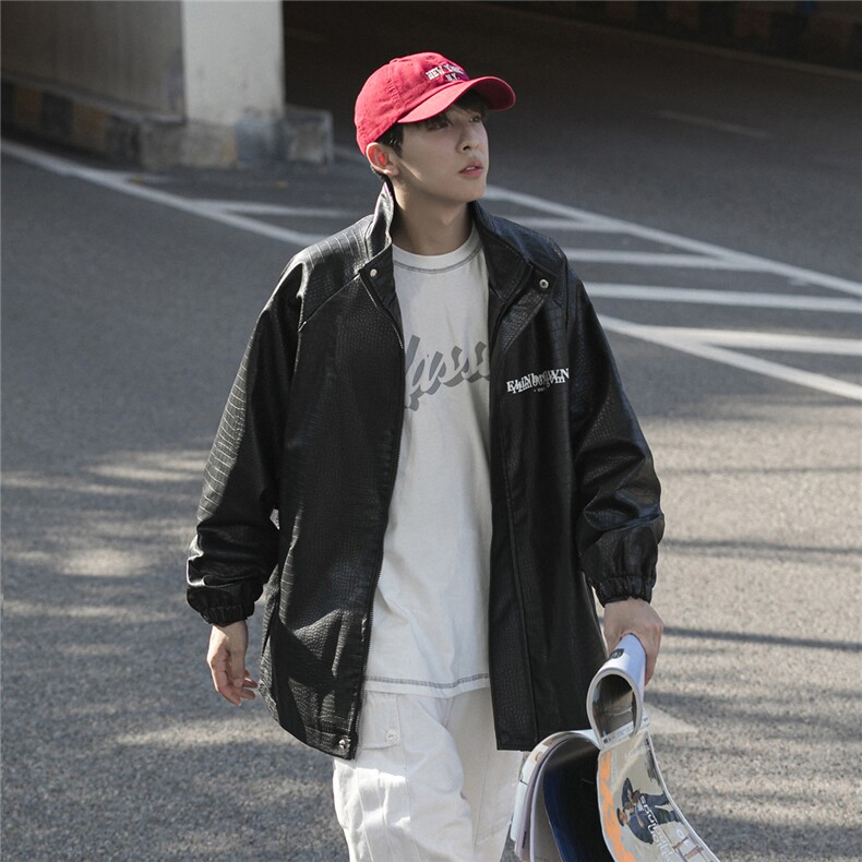 1CityBoy皮夹克男中性休闲宽松潮流皮衣男夹克外套JK7570P85控128，男装夹克，星座226-2