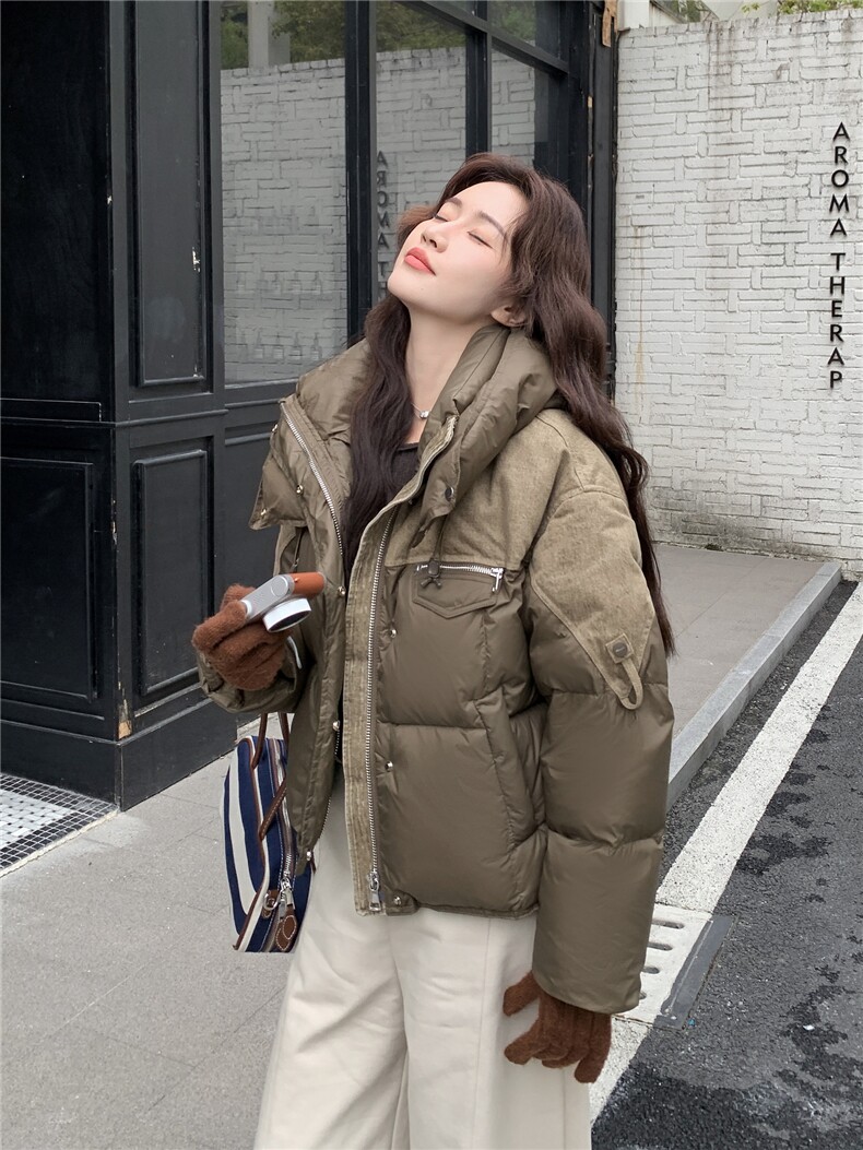 2025年冬季女保暖常规连帽不可拆中古休闲风90白鸭绒羽绒服,女装羽绒服,玖莱伊