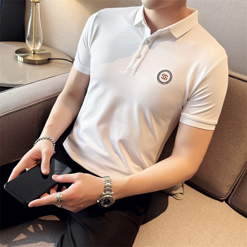 2024夏季新款修身短袖POLO衫韩版时尚印花T恤男D8808-p55控85,男装Polo衫,电商D303