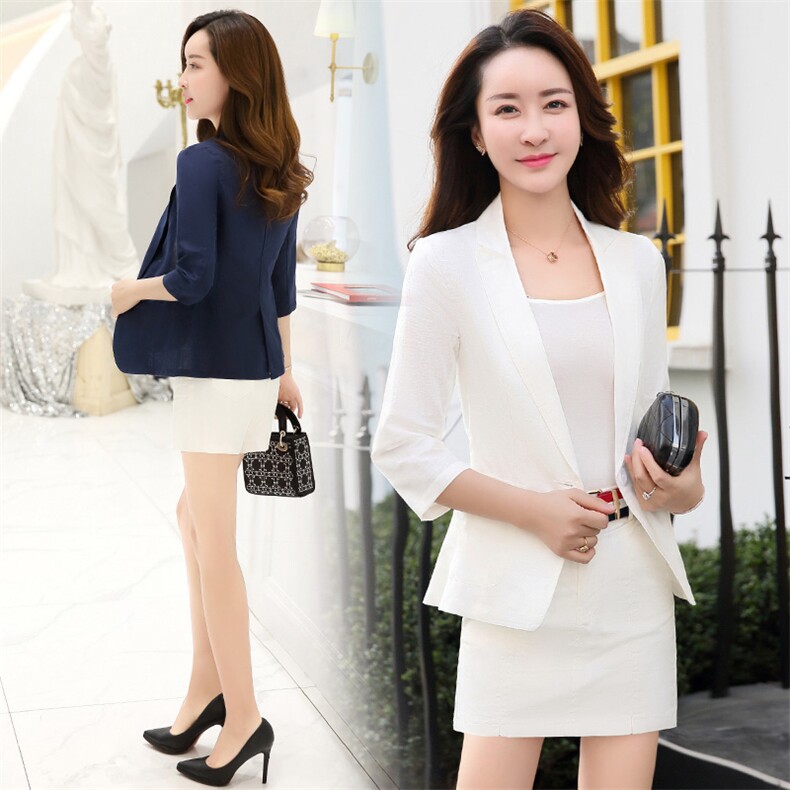 纯色 修身 显瘦 淑女 个性 长袖 开衫 排扣 2021年夏季 短款 短外套图片
