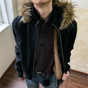 2025冬季新款美式复古座山雕短款连帽毛领棉服男冬派克服棉衣外套图片