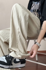 简约休闲风宽松垂感直筒裤男女松紧腰长裤卡其色K72052-特价P40，男装休闲裤，电商A007