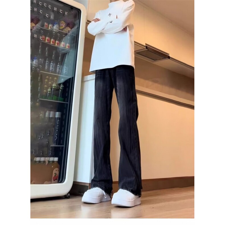 24港风潮牌ins高街暗黑光版修身微喇牛仔裤-NZ9172-P53-网络图图片