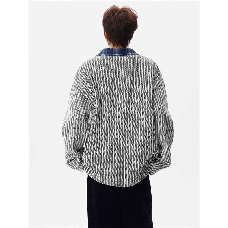 WY10187-特P38拼色鱼骨纹长袖美式慵懒感套头卫衣宽松内搭上衣,男装卫衣,电商A059