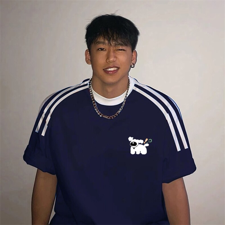 夏季美式高街重磅纯棉三条杠织带撞色男女短袖T恤ZD583-特P30,男装T恤,电商A486