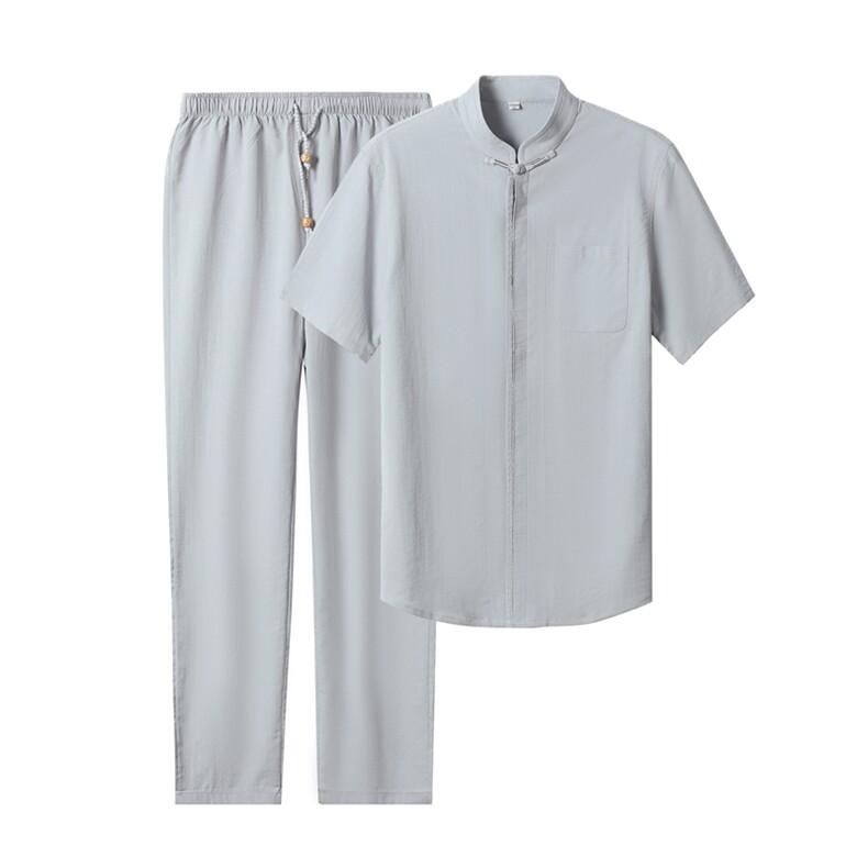 唐装男短袖2023新款套装中老年爸爸夏装风老人衣服男，男装民族服装，电商B212（原钱塘6029）