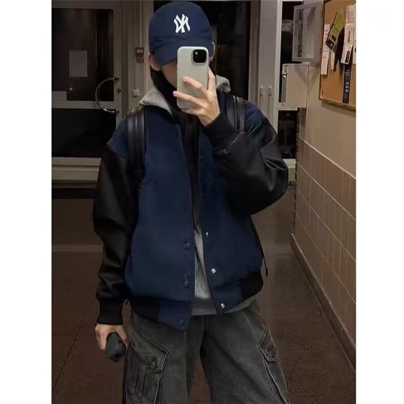 简约文艺潮流美式复古街头休闲高街vibe棒球夹克外套男W6788-P63图片