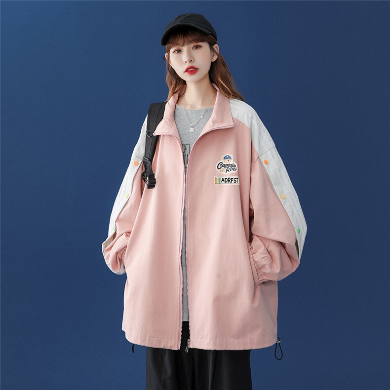 中性秋季百搭袖子拼接彩色宽松夹克情侣棒球服外套 G6251 P65控78图片