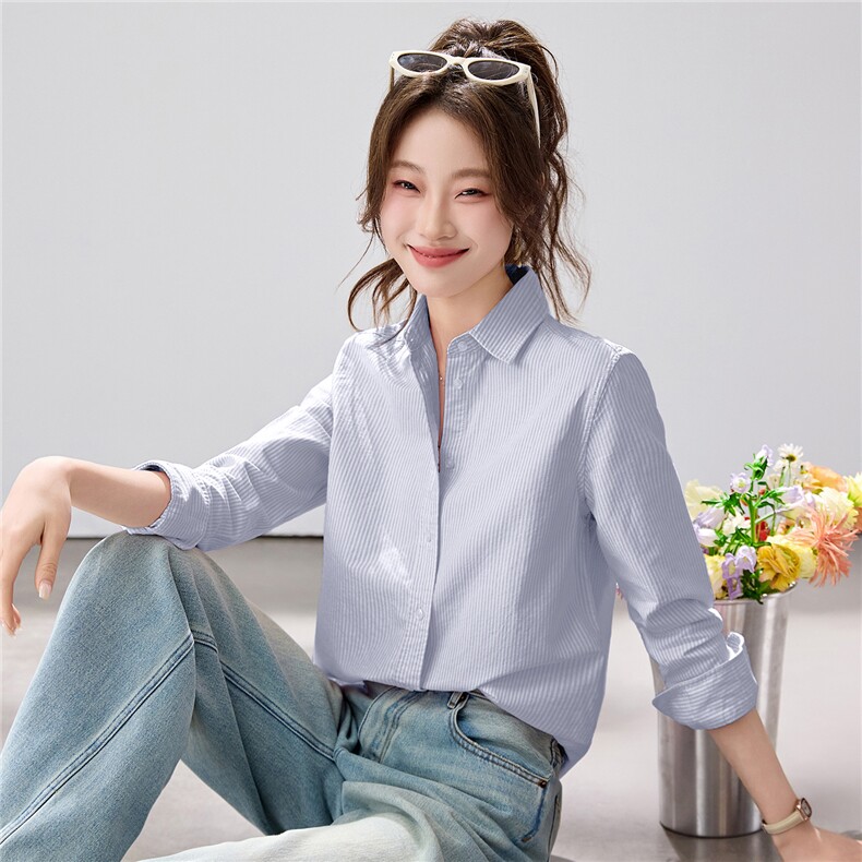 2026春夏新款粉色条纹衬衫女宽松显瘦百搭长袖衬衣叠穿内搭通勤,女装衬衫,艾米