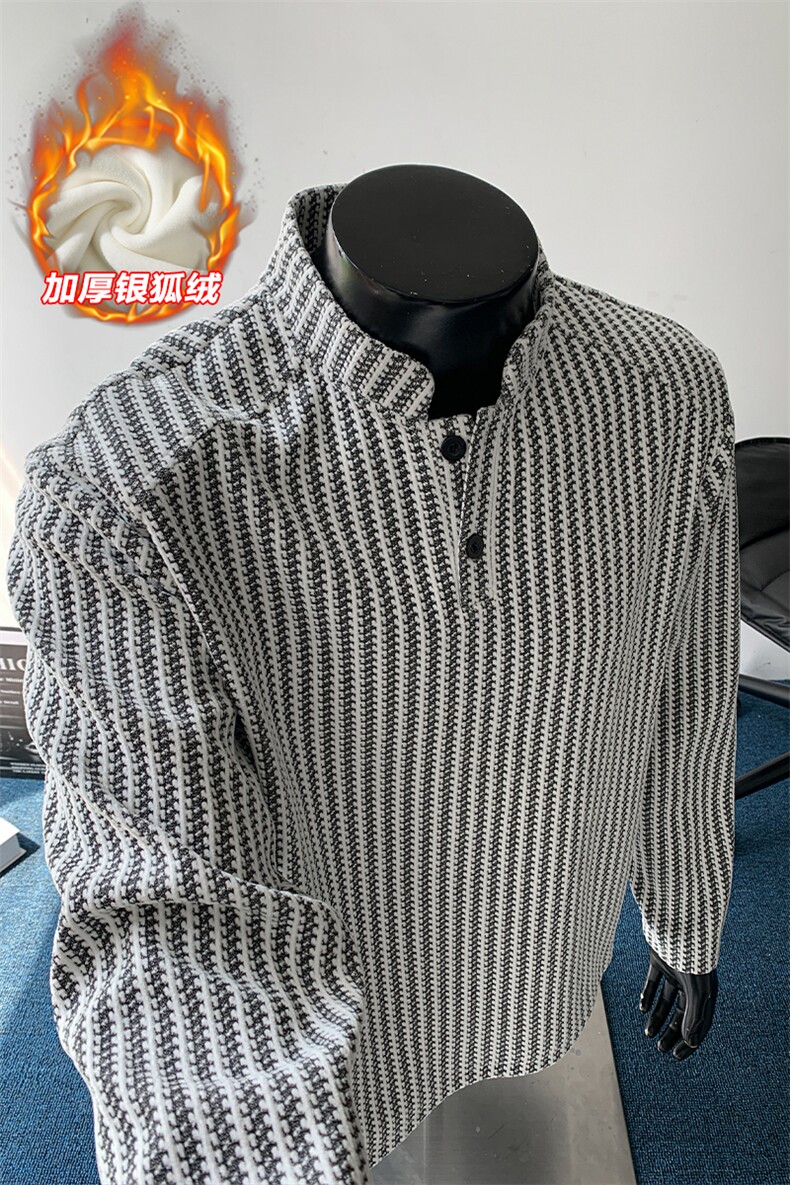 480g重磅鱼骨纹亨利领银狐绒解构长袖T恤T24549J加绒-特P32控58,男装T恤,电商A001-1