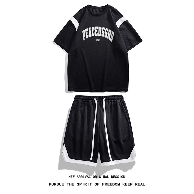 白底2025夏季ins港风情侣百搭短袖圆领休闲套装TZ1165P65控88，男装休闲套装，电商A247-1