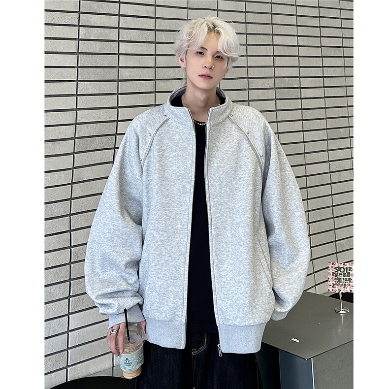 美式重磅立领开衫卫衣女男春季双拉链纯色百搭JK702-P68,男装卫衣,电商C307